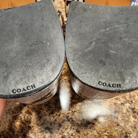 COACH "Elisa" Snakeskin-Printed Leather Heeled Boots - Black/Tan/White - Size 9 - Picture 11 of 13